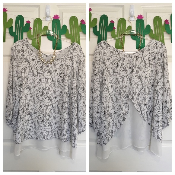 Pleione Abstract Floral Tiered Chiffon Blouse Top - Picture 2 of 8